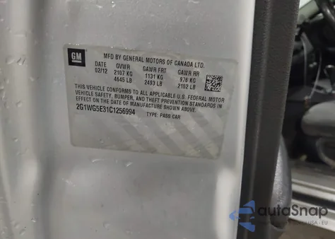 2012 Chevrolet Impala Lt z USA, uszkodzony, nr VIN 2G1WG5E31C1256994